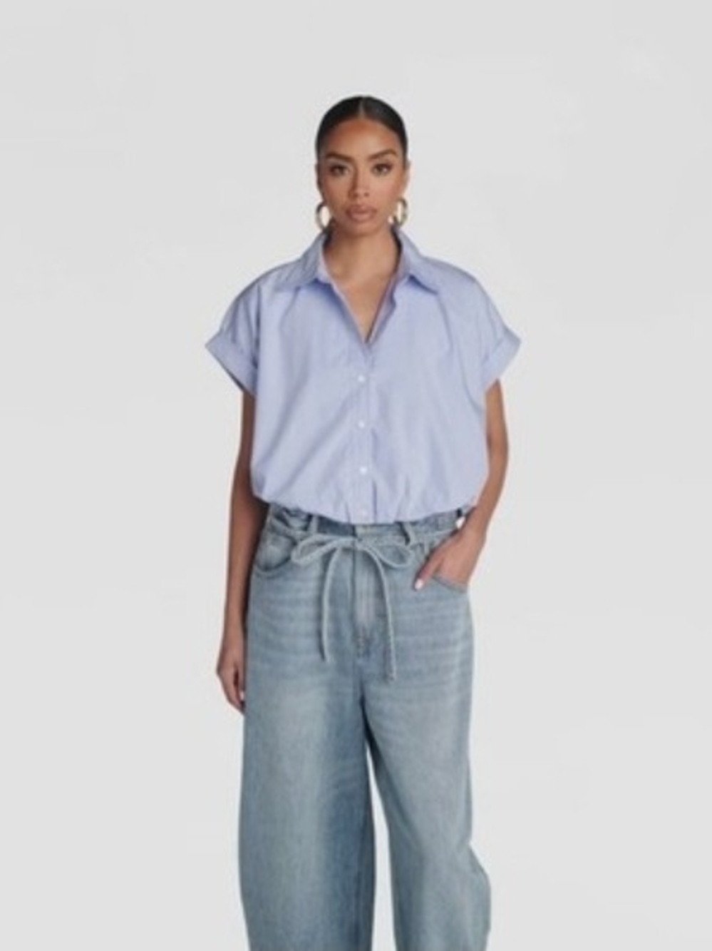 KBB by KAHLANA Women 'The Cropped Bubble Shirt' - Blue XL